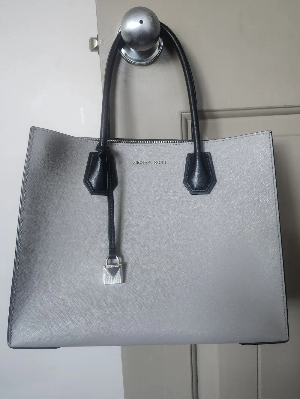Michael Kors Light Gray, Black And White Tote.
